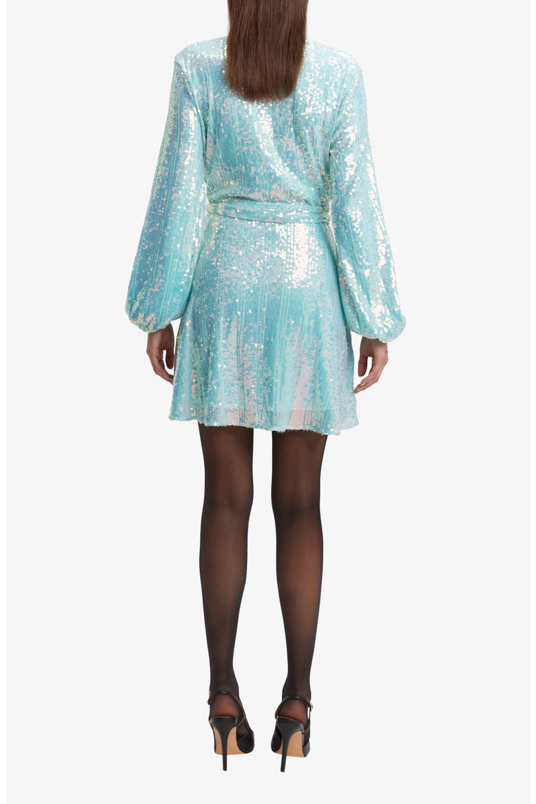 Bellissa Sequin Long Sleeve Minidress, Alternate, color, AQUA