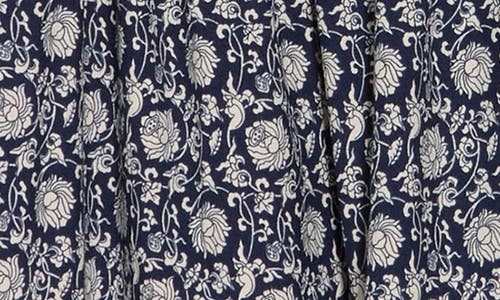 Max Studio Short Sleeve Tiered Maxi Dress In Navy/cream Sml Orntal Panel
