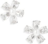 Cara Cubic Zirconia & Faux Pearl Flower Button Stud Earrings