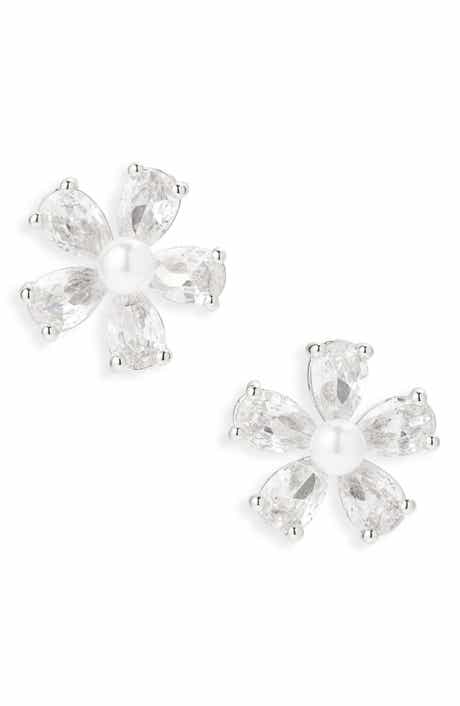 Cara Cubic Zirconia & Faux Pearl Flower Button Stud Earrings