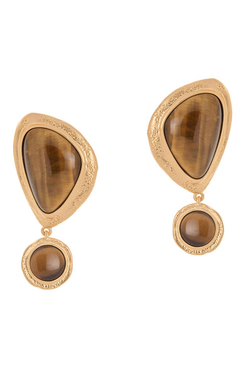 Tori Tumbled Stone Drop Earrings, Main, color, GOLD TONE / TIGERS EYE