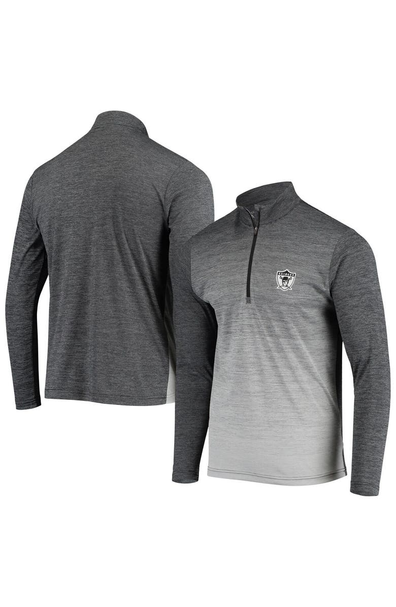 ANTIGUA Men's Antigua Black/Heathered Gray Las Vegas Raiders Throwback Cycle Quarter-Zip Jacket, Main, color, 