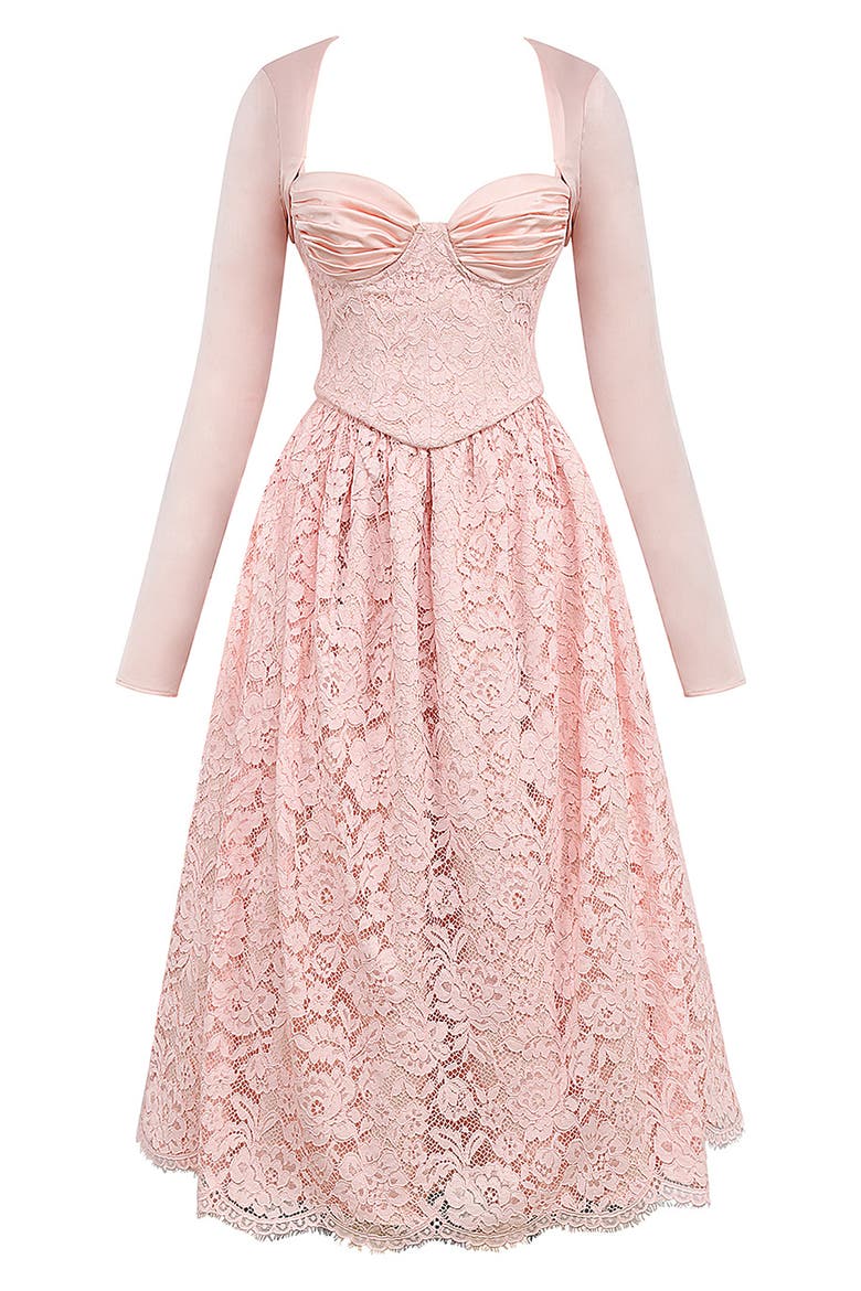 Duchess Corset Lace Fit & Flare Midi Dress with Bolero, Alternate, color, PINK SALT