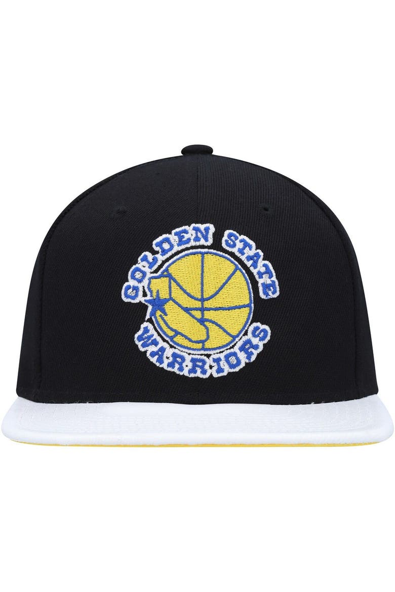 Men's Mitchell & Ness  Black/White Golden State Warriors Hardwood Classics Wear Away Visor Snapback Hat, Alternate, color, Black