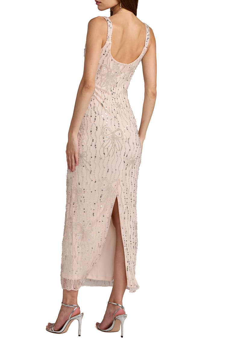 Beaded Mesh Scoop Neck Ankle Dress With Bows, Alternate, color, Blush
