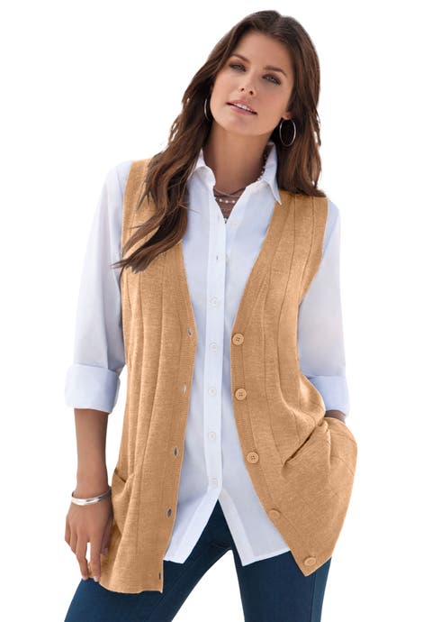 Plus Size Drop Needle Vest Lightweight Sweater Knit (Plus)