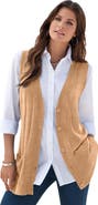 Roaman's Plus Size Drop Needle Vest Lightweight Sweater Knit