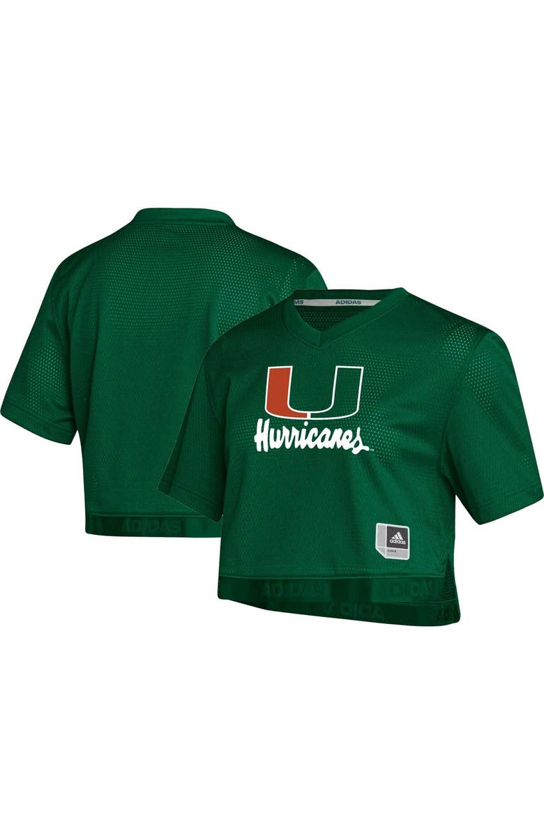 adidas Women's adidas Green Miami Hurricanes Primegreen V-Neck Cropped Jersey, Main, color,
