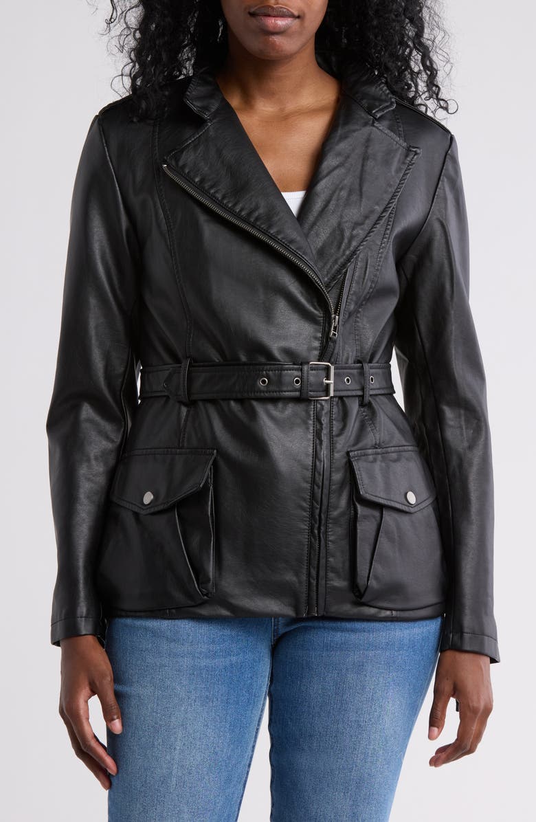 MAX STUDIO Longline Faux Leather Jacket, Main, color,