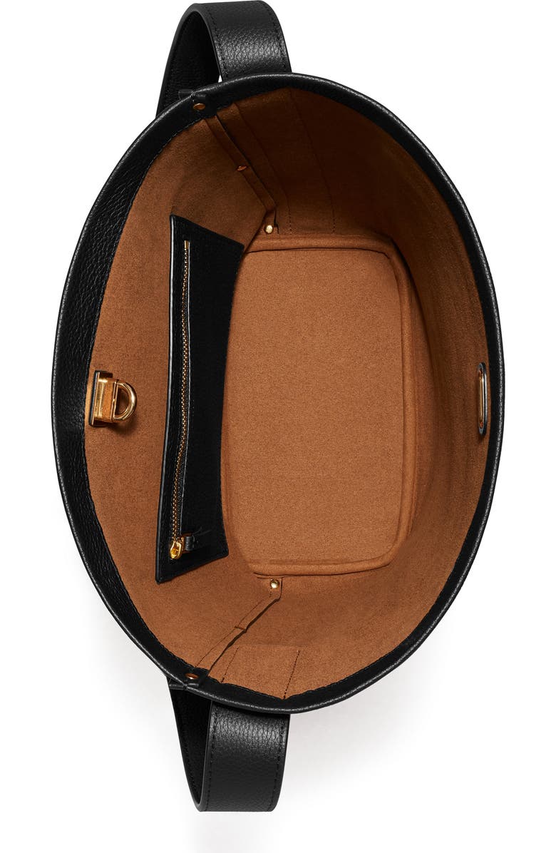 Tory Burch Slim Lock Leather Bucket Bag, Alternate, color, Black