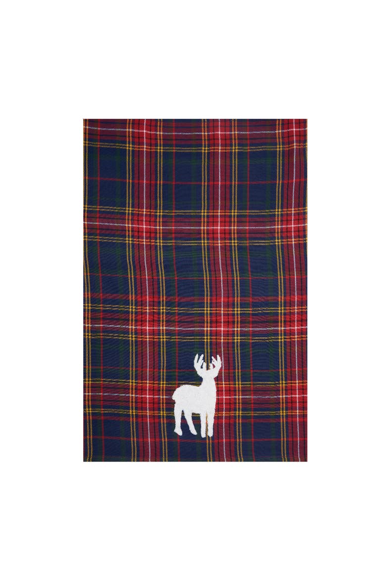 Blue Lennox Plaid Deer 100% Cotton Handwoven Christmas Dishtowel, Alternate, color, Red