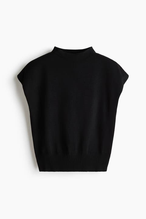 Cap-sleeved Fine-knit Top
