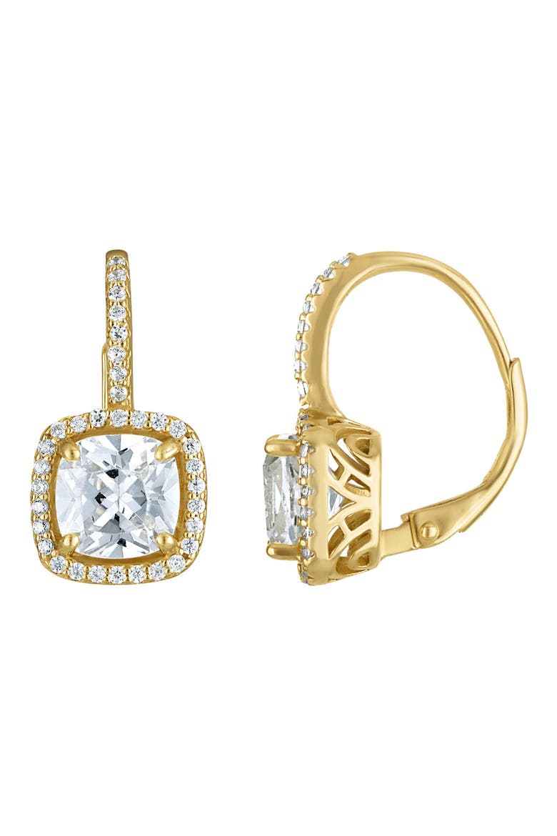 14K Gold Over Silver Gemstone And Diamond Leverback Earrings, Main, color, WHITE