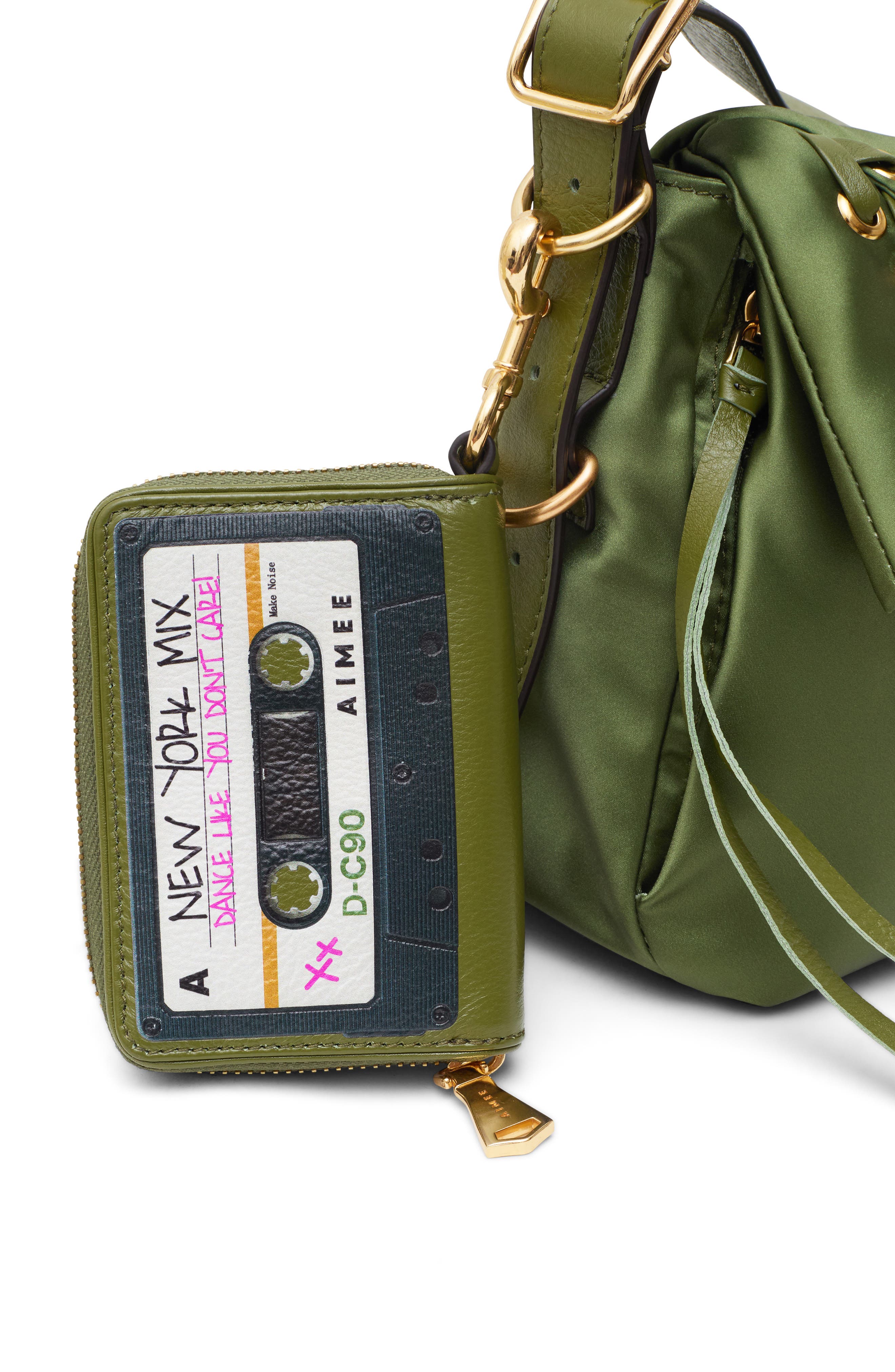 Mix Tape Leather Bag Charm Wallet, Alternate, color, OLIVE