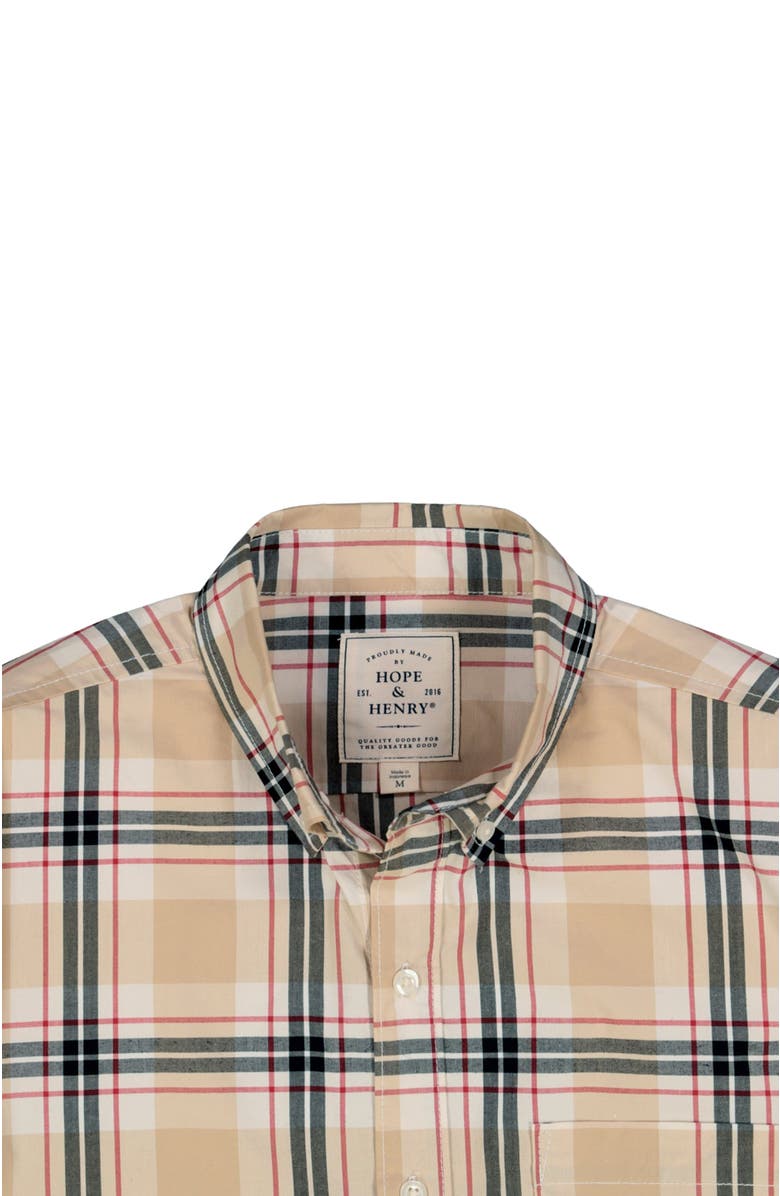 Hope & Henry Men's Organic Stretch Poplin Shirt, Alternate, color, Classic Tan Plaid