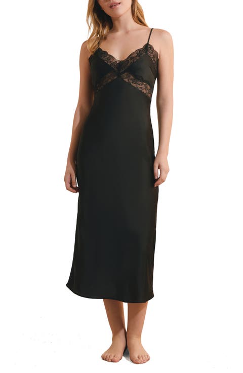 Desire Lace Accent Satin Long Nightgown