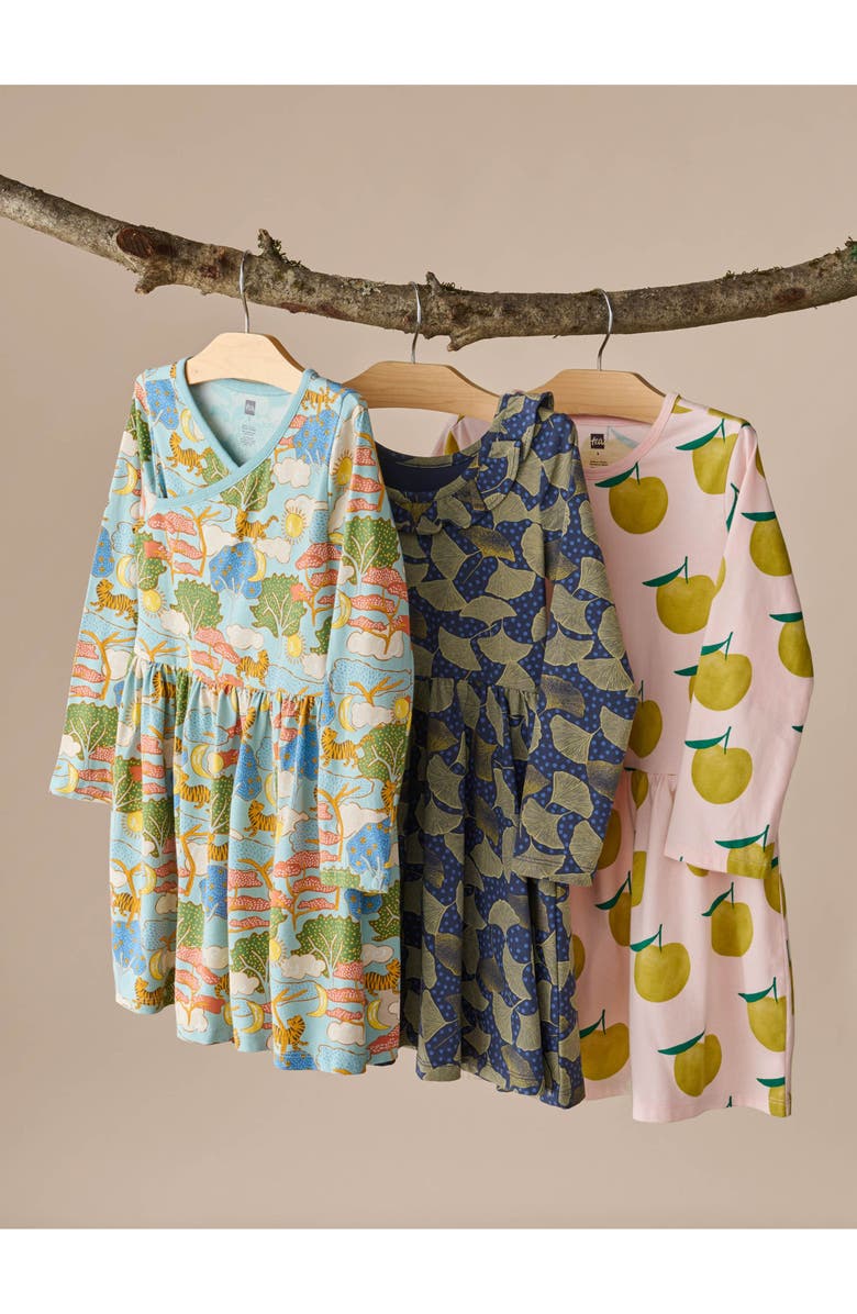 Tea Collection Long Sleeve Wrap Neck Dress, Alternate, color, Sun & Moon Folktale