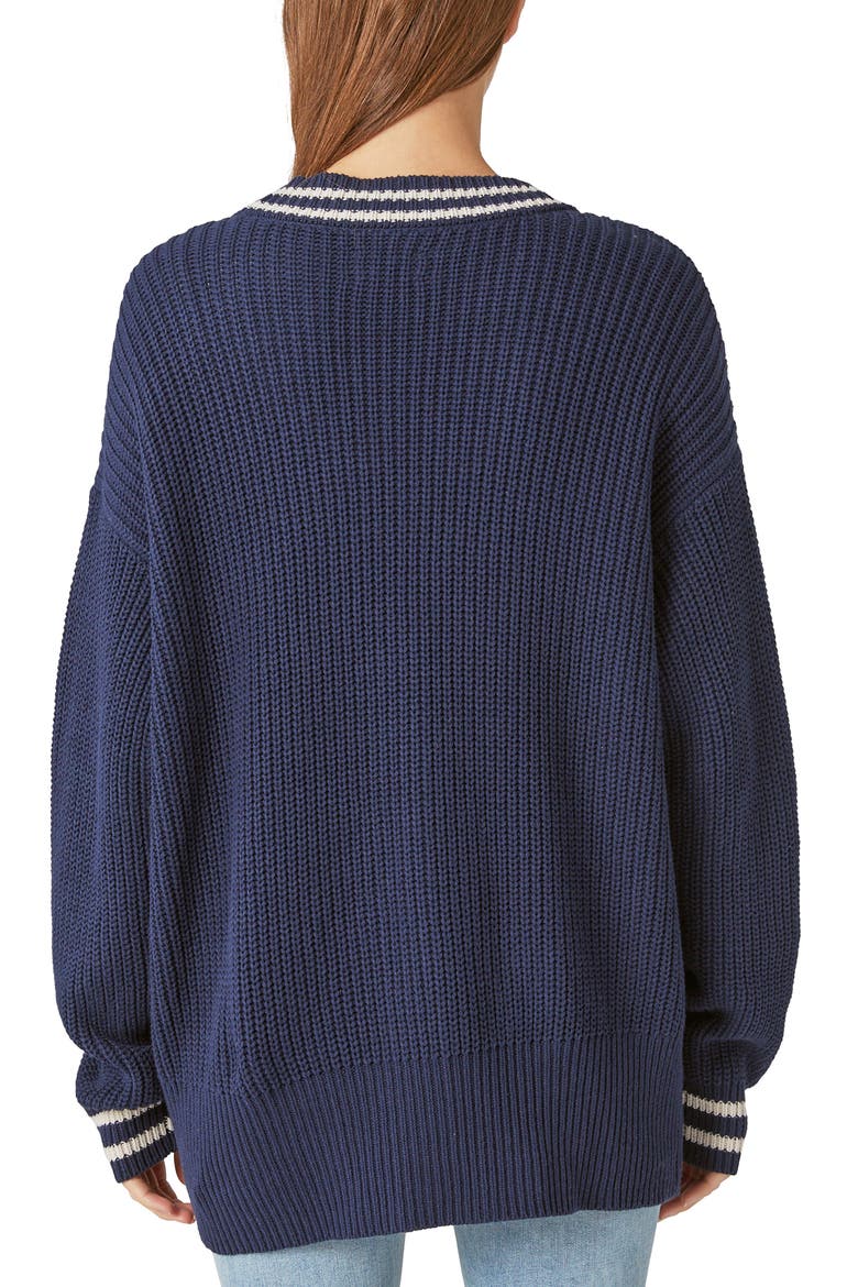 Stripe Accent Varsity Cardigan, Alternate, color, CADET NAVY COMBO