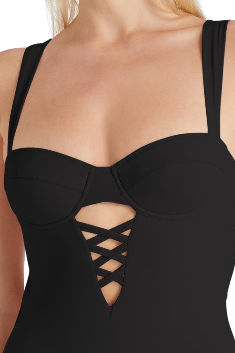 Paris Underwire Cut-out lace detail One-Piece Swimsuit, Alternate, color, Black