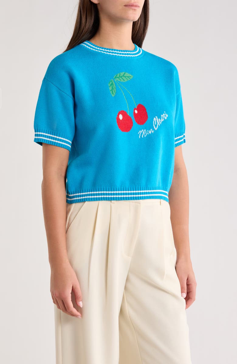 SUGARLIPS Brissy Cherry Short Sleeve Sweater, Alternate, color, Blue