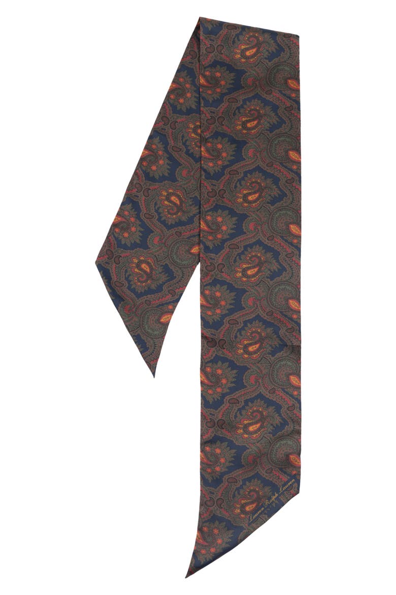 Paisley Silk Skinny Scarf, Alternate, color, NAVY