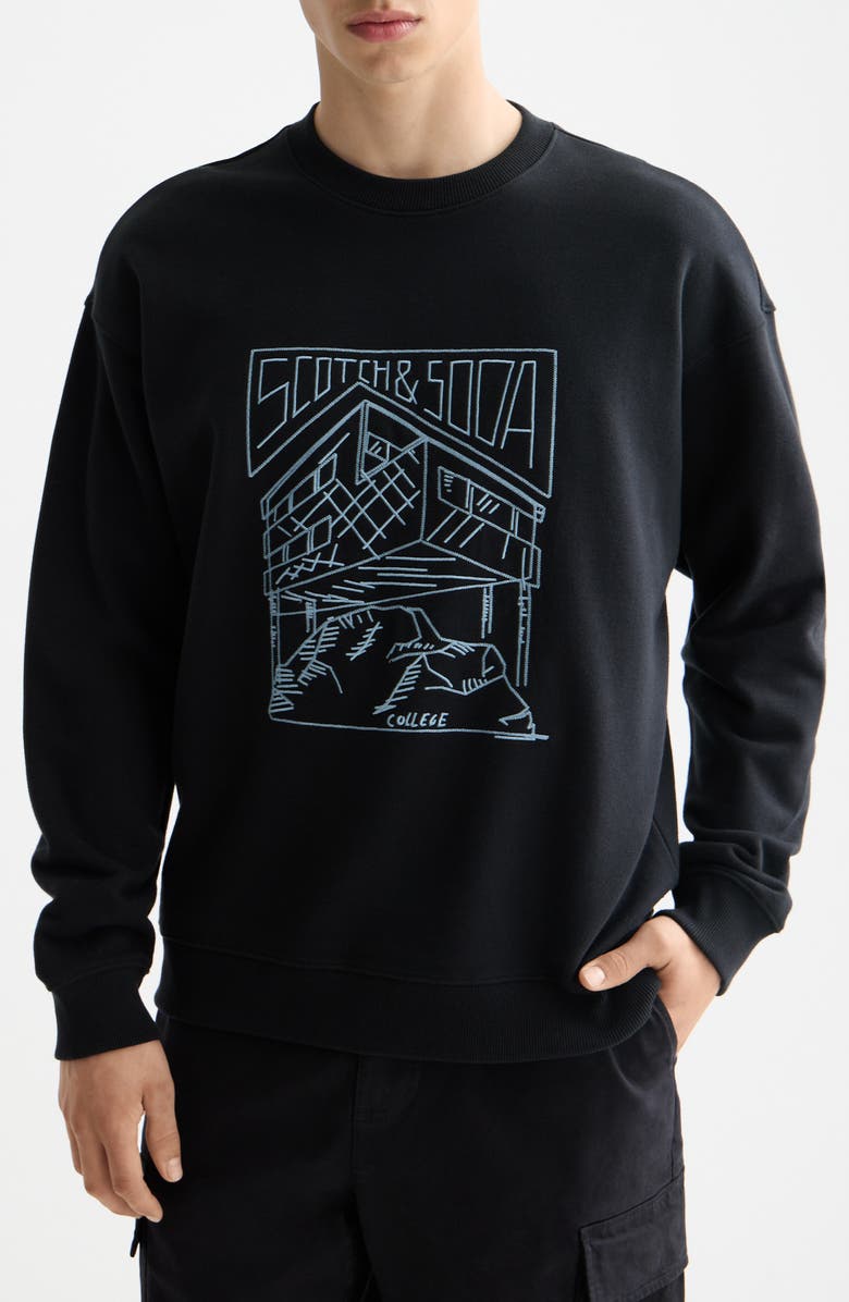 Scotch & Soda x Field Notes Embroidered Logo Cotton Crewneck Sweatshirt, Main, color, Meteorite