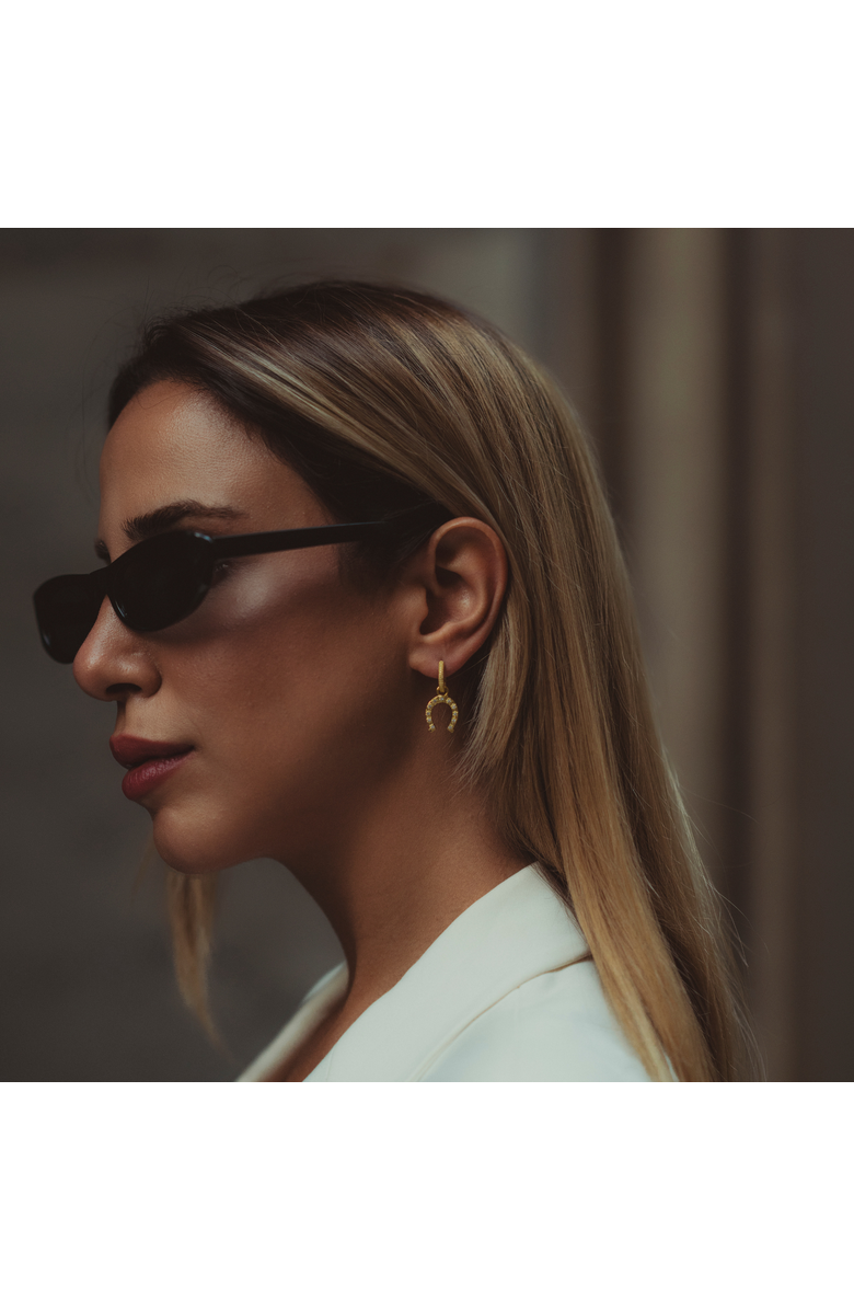 Spero London Gold Vermeil Hoop Sterling Silver Horseshoe Equestrian Earrings, Alternate, color,