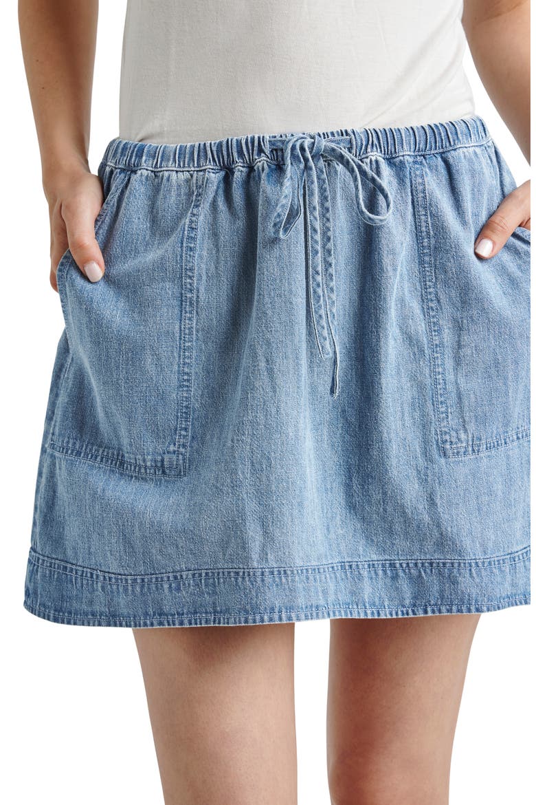 Alice Denim Drawstring Waist Miniskirt, Alternate, color, INDIGO