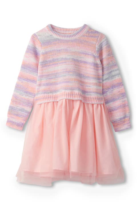 Kids' Stripe Mixed Media Long Sleeve Party Dress (Toddler, Little Kid & Big Kid)