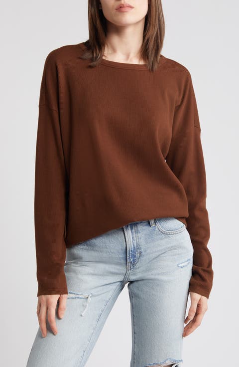 Oversize Cotton Blend Thermal Knit Top