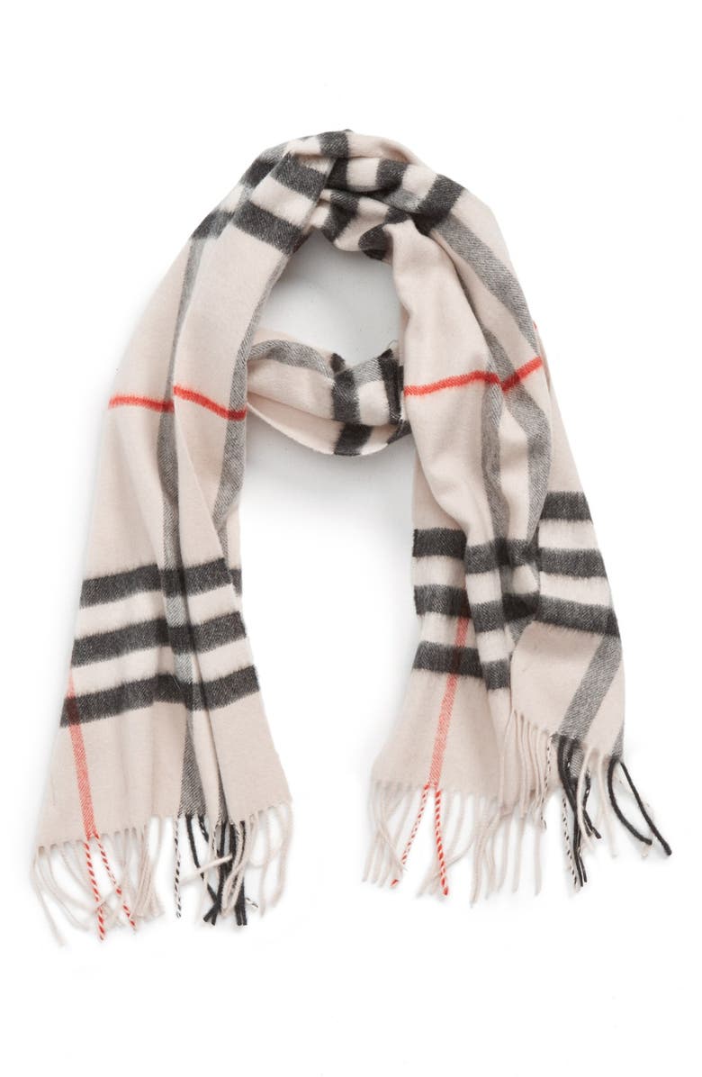 Burberry Giant Icon Check Cashmere Scarf, Main, color, Stone Check