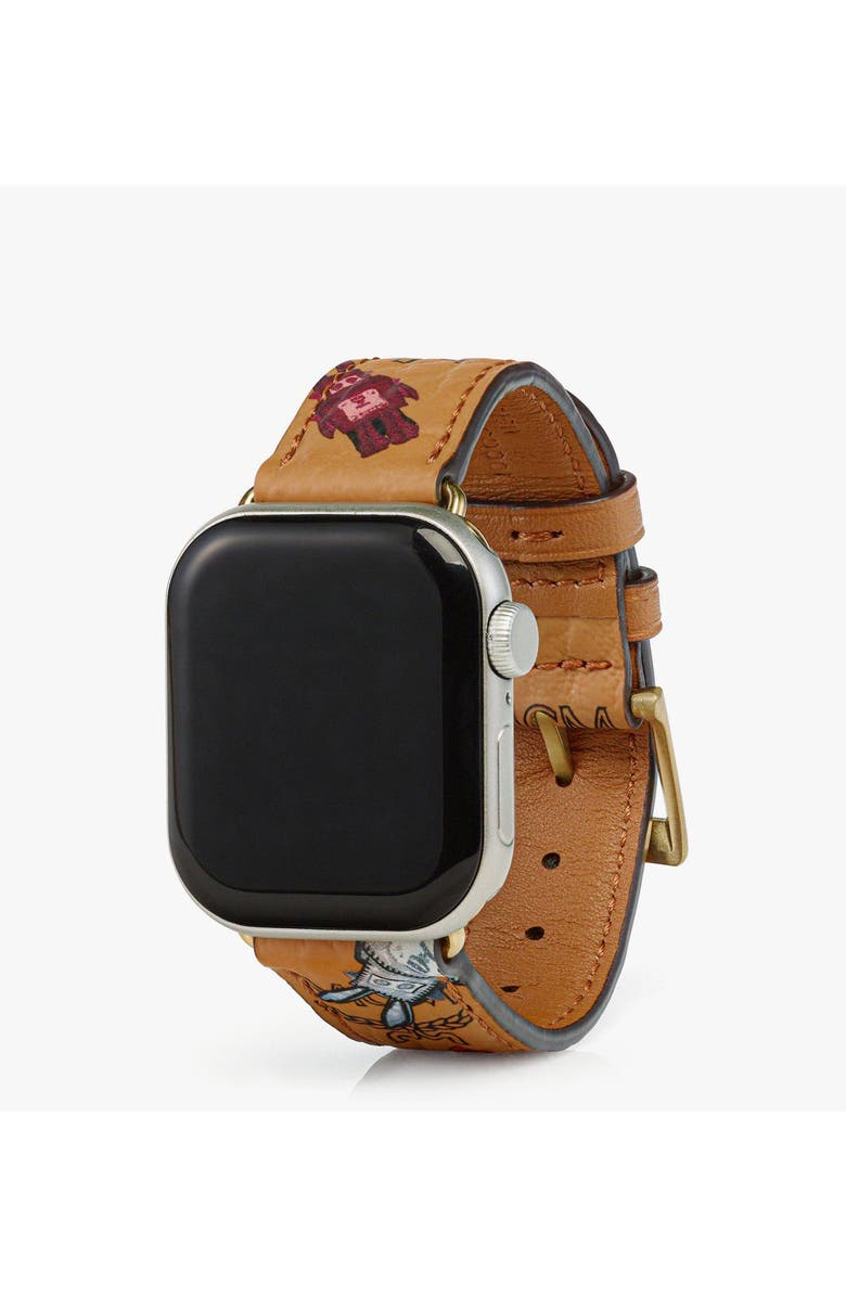 MCM 38-41mm Apple Watch Band in Rabot Visetos, Main, color, Cognac