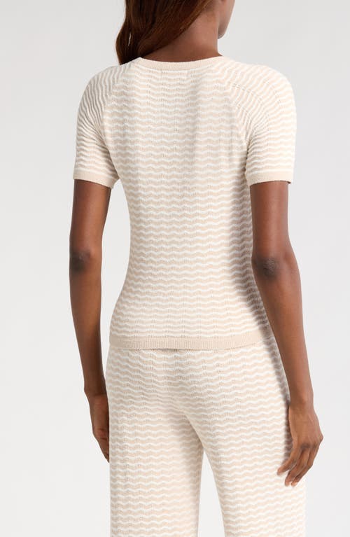 Barefoot Dreams Cozychic Ultra Lite® Pointelle Short Sleeve Lounge Top In Stone/pearl