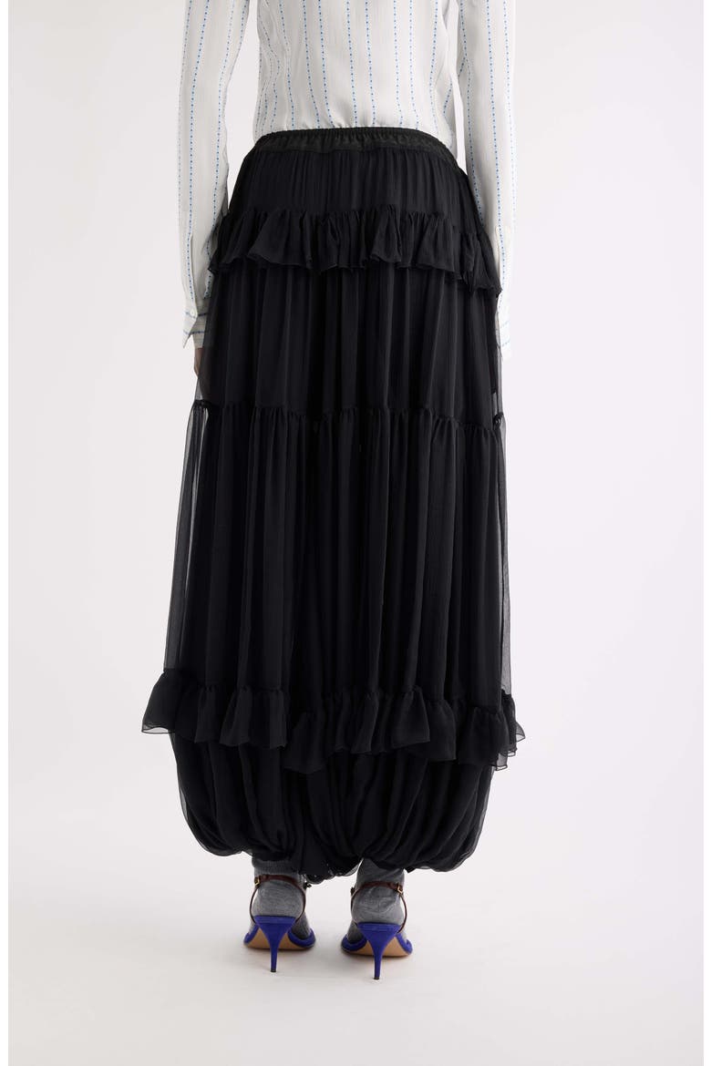 Ruffle Tiered Silk Mousseline Bubble Skirt, Alternate, color, BLACK