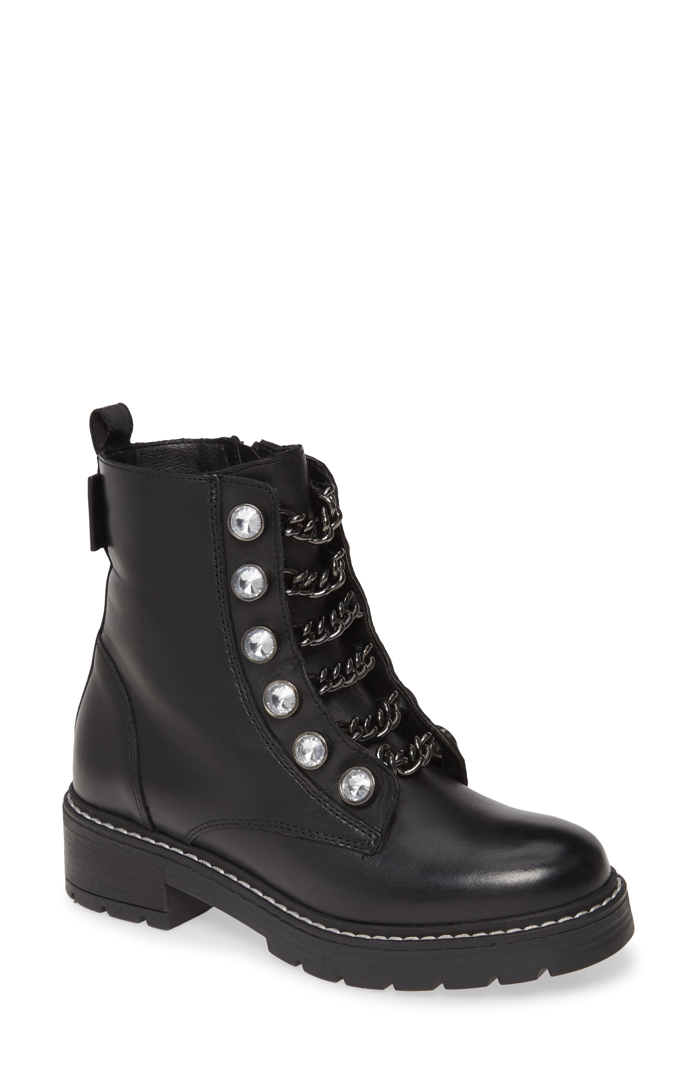 Kurt Geiger London Bax Crystal & Chain Combat Boot, Main, color, 