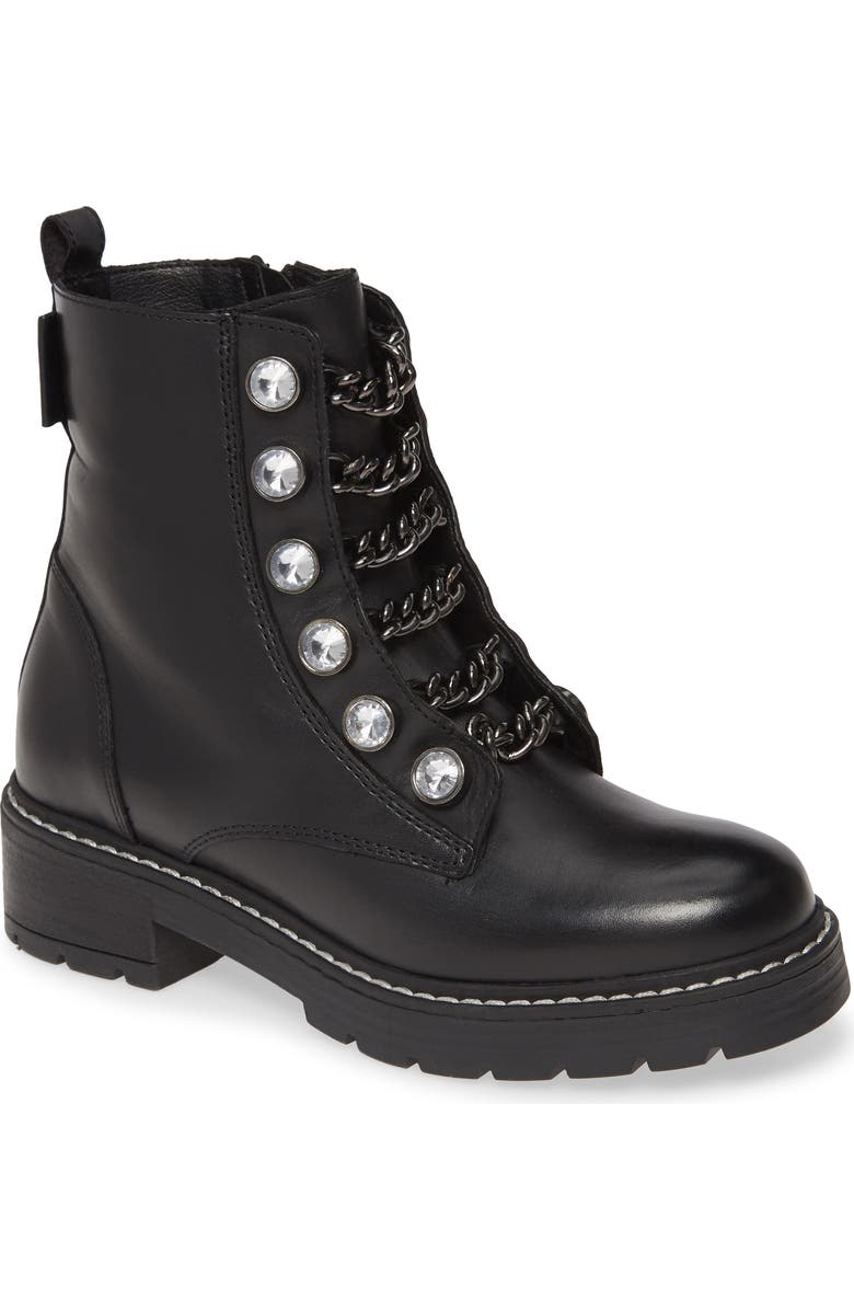 Kurt Geiger London Bax Crystal & Chain Combat Boot, Main, color,