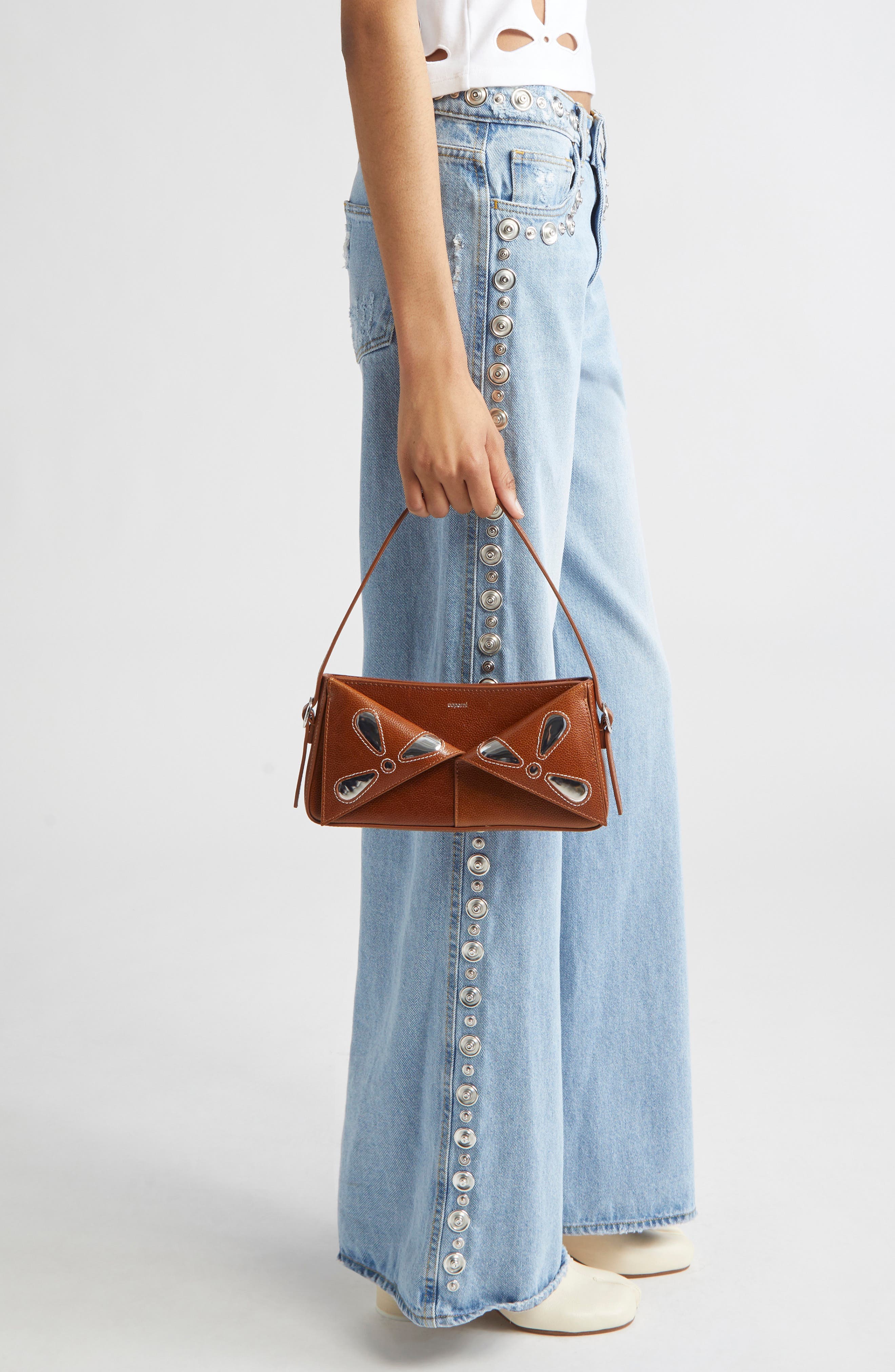 Coperni Belt Petal Leather Baguette Bag, Alternate, color, 