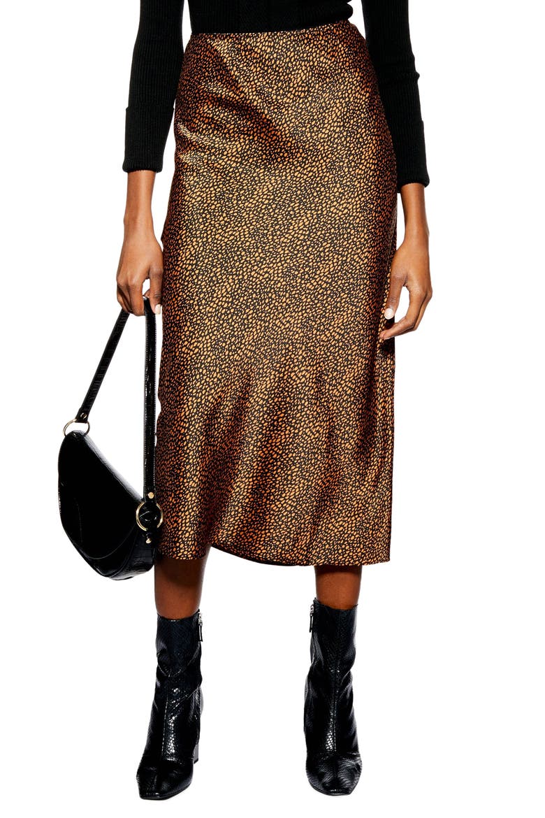 Animal Spot Midi Skirt, Main, color, RUST MULTI