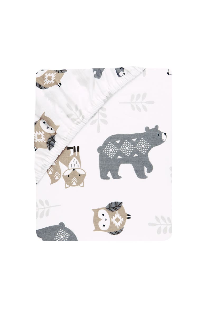 Woodland Forest Animal 100% Cotton Baby Fitted Crib Sheet, Alternate, color, White Multi