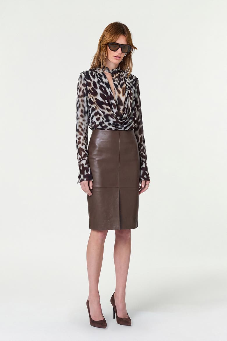Amara Double Layer Cowl Neck Printed Blouse, Alternate, color, BORDEAUX LEOPARD
