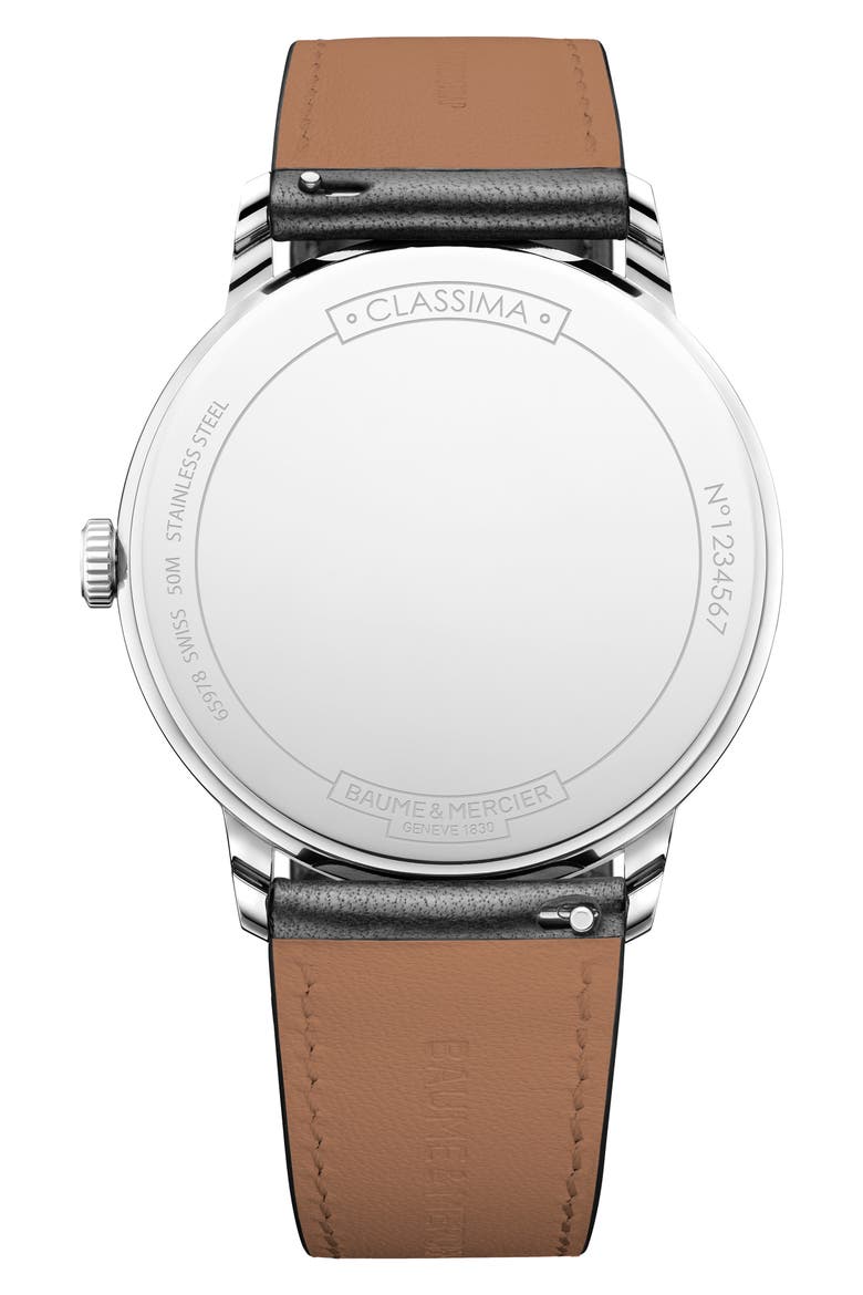 Classima Leather Strap Watch, 40mm, Alternate, color, SILVER