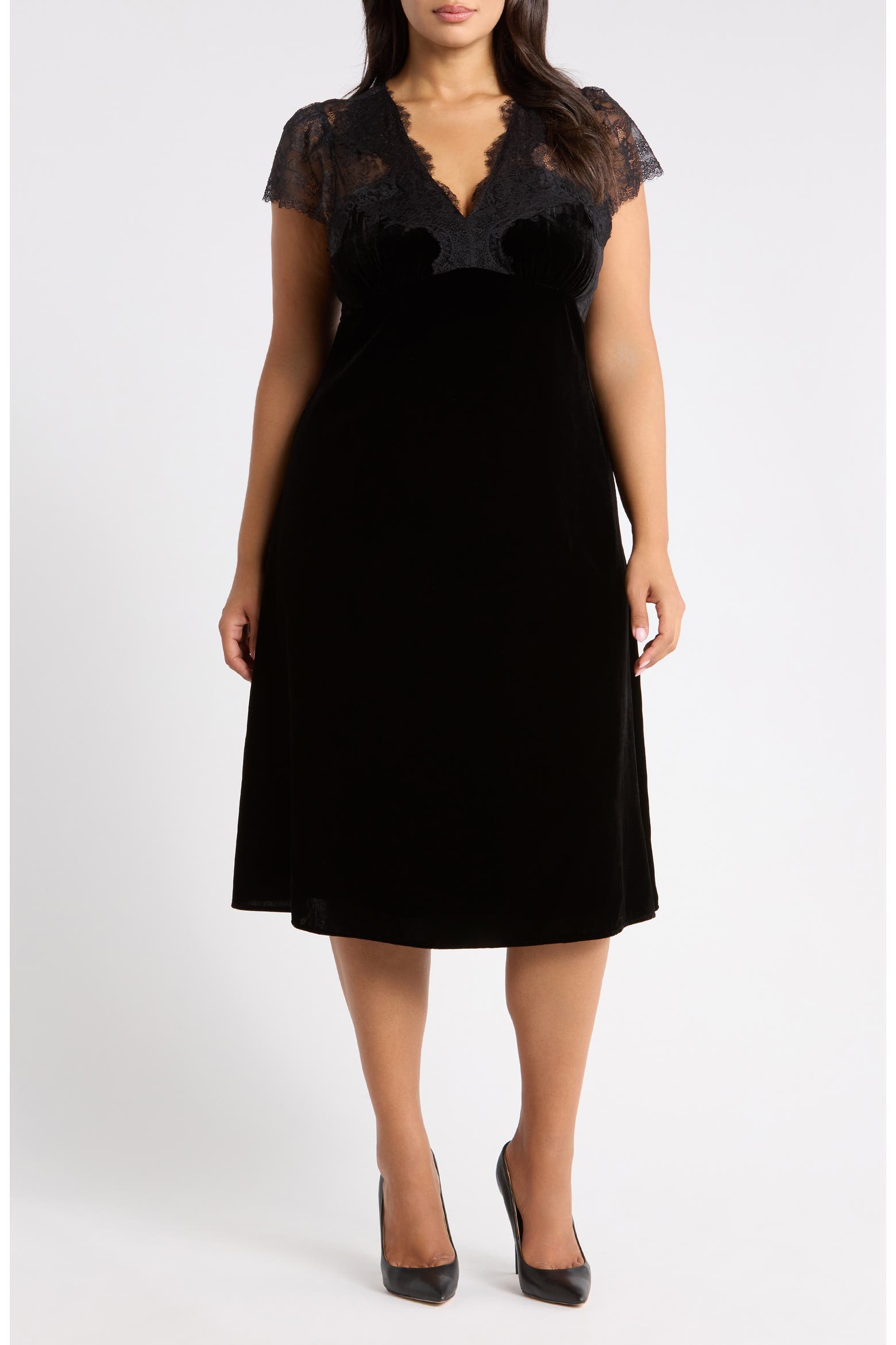Laceh Color Chelsea28 Lace and Velvet Midi Dress (Women) | Nordstrom