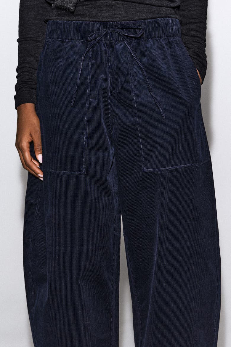Corduroy Barrel-leg Drawstring Pants, Alternate, color, NAVY