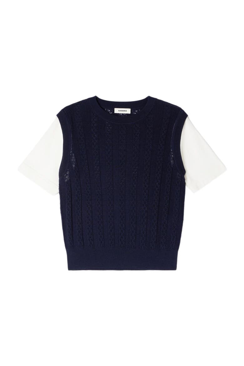 Pointelle knit sweater, Alternate, color, Navy blue