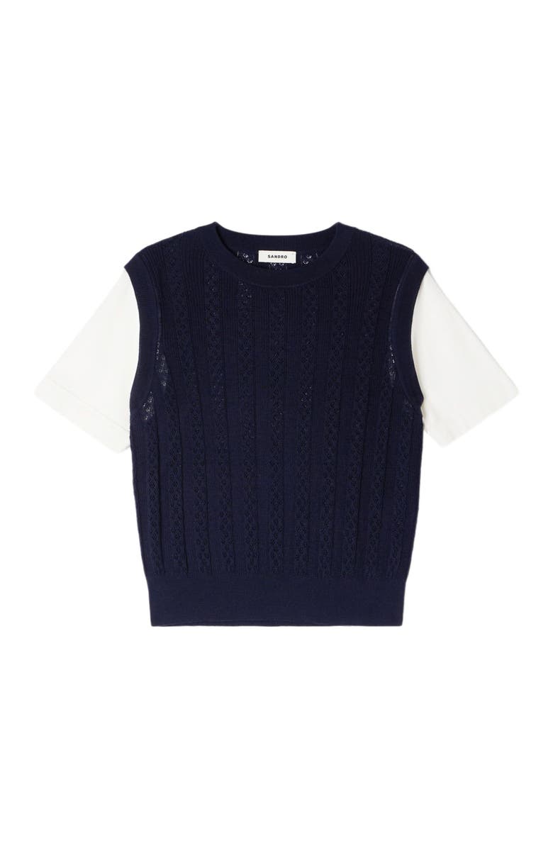 SANDRO Pointelle knit sweater, Alternate, color, Navy Blue