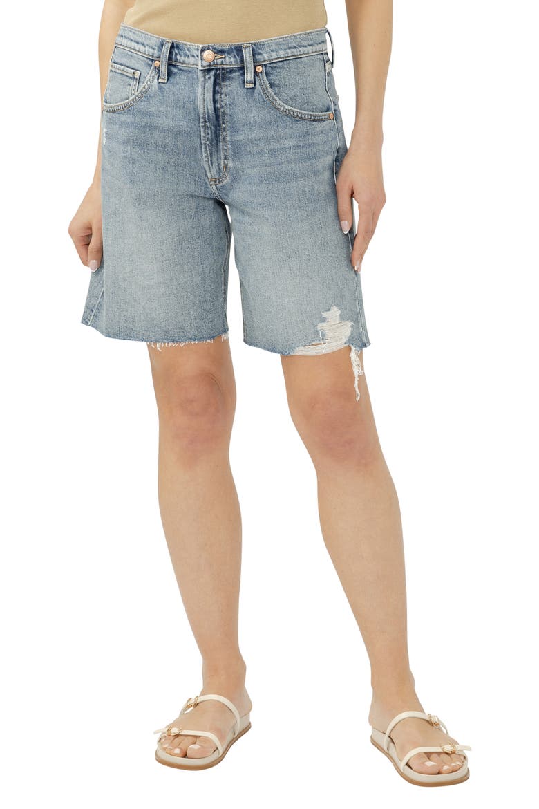 Relaxed Raw Hew Denim Bermuda Shorts, Main, color, SOLANA