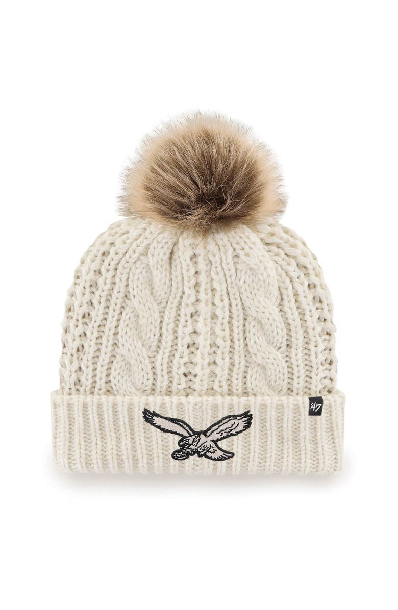 '47 Women's '47 Cream Philadelphia Eagles Meeko Historic Logo Cuffed Knit Hat, Main, color, 