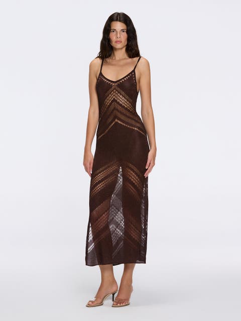 Beaulieu Metallic Knit Maxi Dress with V-Neckline and Side Slit