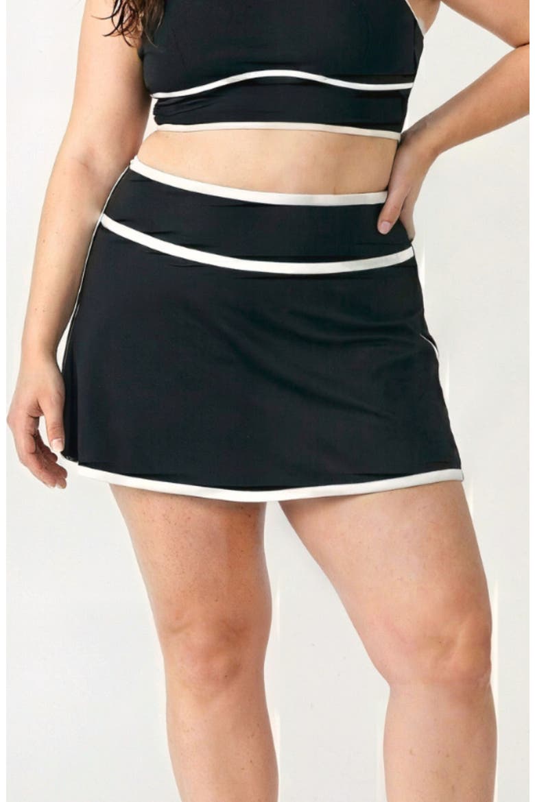 Plus Size Short Swim Skirt Two-Toned Collection, Main, color, Black & White