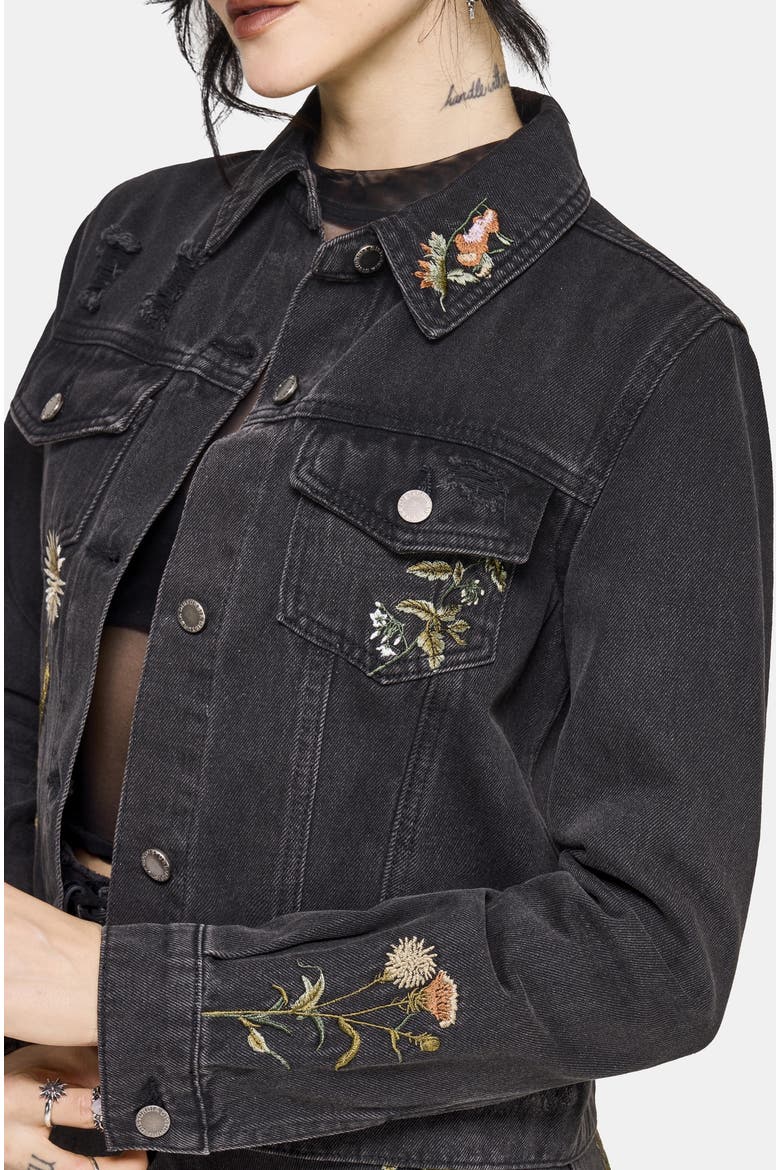 Faela Fairy Embroidered Denim Jacket, Alternate, color, Black